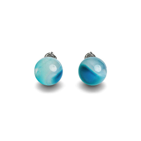 Blue Line Agate | .925 Sterling Silver | Gemstone Stud Earrings